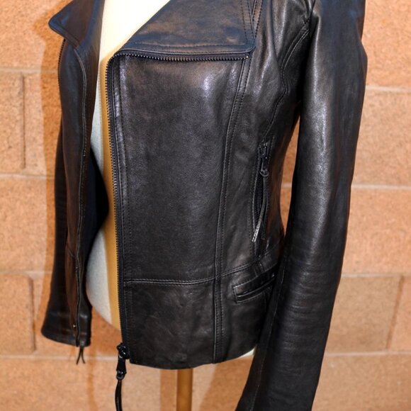 June Leather Jacket Black Size XS Motorcycle Style Cropped - Picture 3 of 16